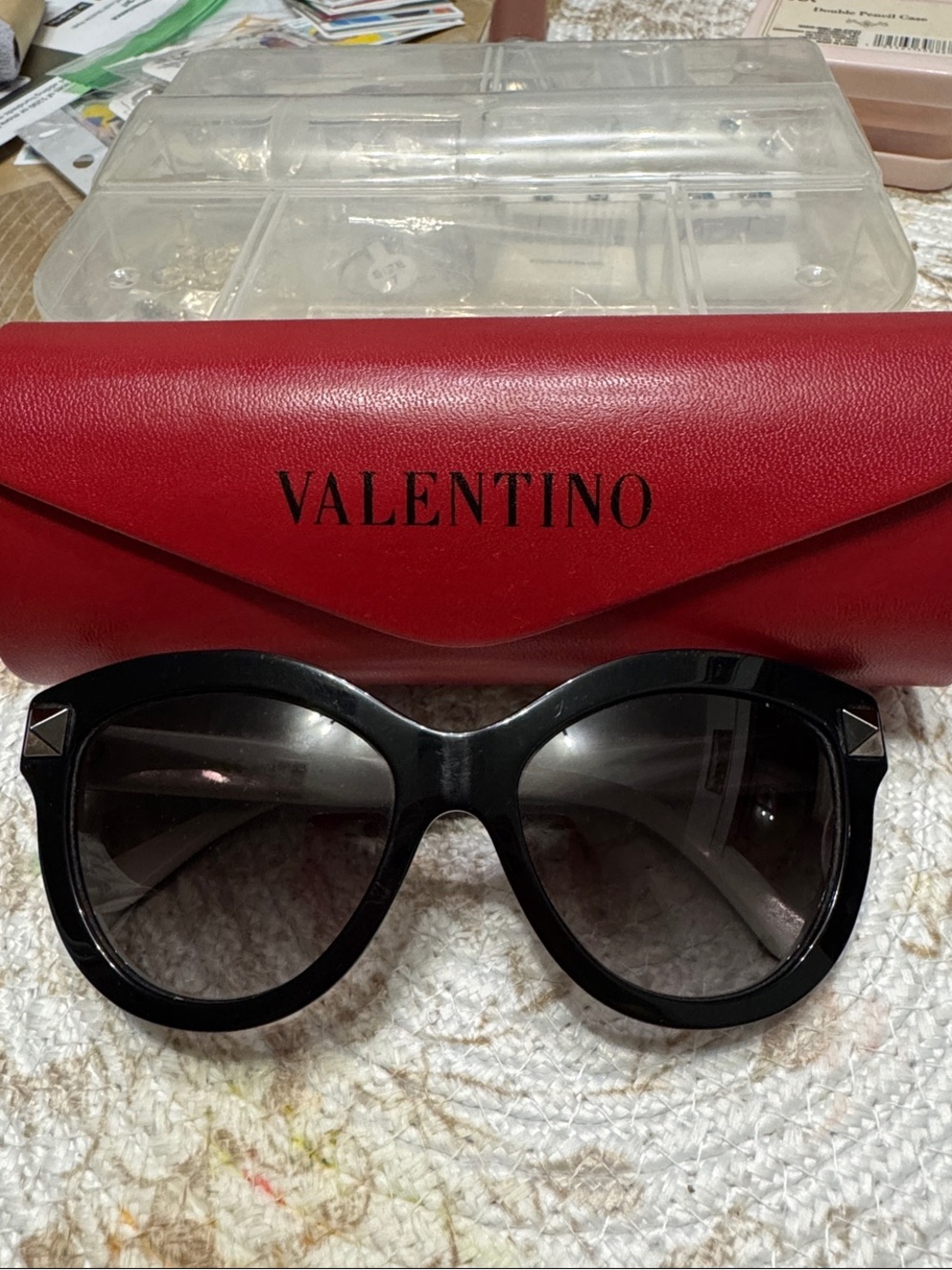 Valentino Black semi- cat eye Sunglasses with Red Case - V695S